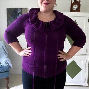 Ann Taylor Deep Purple Zip-Up Sweater/Cardigan